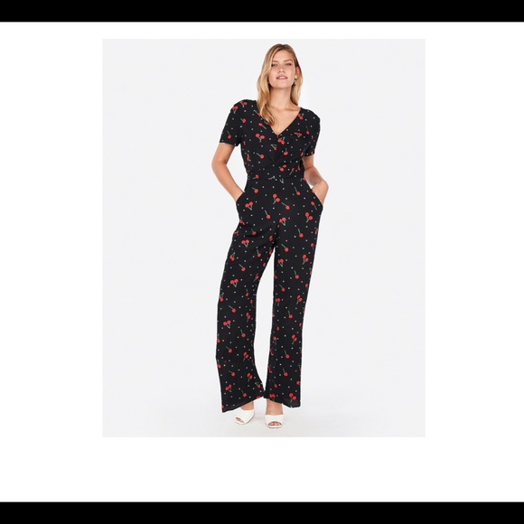 Express Cherries Print Twist Front Jumpsuit XXS - Picture 3 of 3